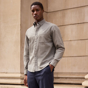 Grey Brushed 100% Cotton Oxford Long Sleeve Shirt