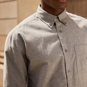 Grey Brushed 100% Cotton Oxford Long Sleeve Shirt