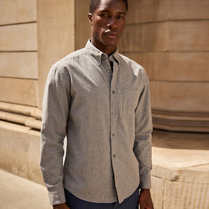 Grey Brushed 100% Cotton Oxford Long Sleeve Shirt