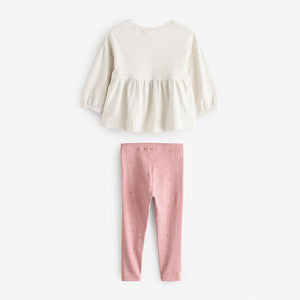 Pink Bunny Peplum 100% Cotton Top and Leggings Set (9mths-6yrs)