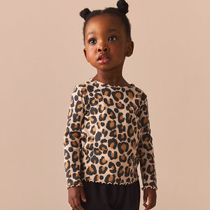 Animal Leopard Print T-Shirt Cotton Rich Long Sleeve Rib T-Shirt (3mths-6yrs)