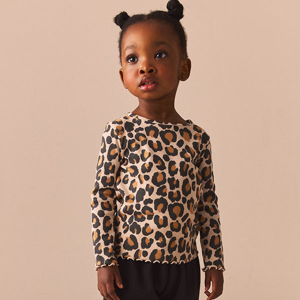 Animal Leopard Print T-Shirt Cotton Rich Long Sleeve Rib T-Shirt (3mths-6yrs)