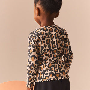 Animal Leopard Print T-Shirt Cotton Rich Long Sleeve Rib T-Shirt (3mths-6yrs)