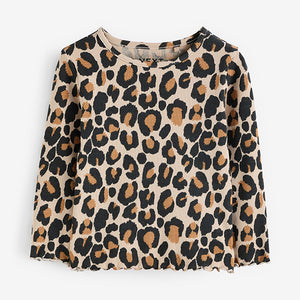 Animal Leopard Print T-Shirt Cotton Rich Long Sleeve Rib T-Shirt (3mths-6yrs)