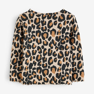Animal Leopard Print T-Shirt Cotton Rich Long Sleeve Rib T-Shirt (3mths-6yrs)