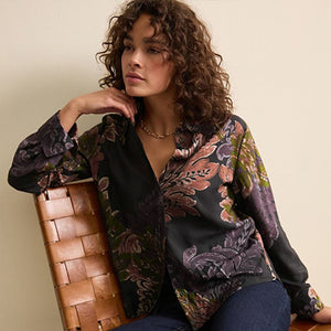 Black/Purple Paisley Print Long Sleeve Button Down Shirt
