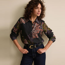 Load image into Gallery viewer, Black/Purple Paisley Print Long Sleeve Button Down Shirt
