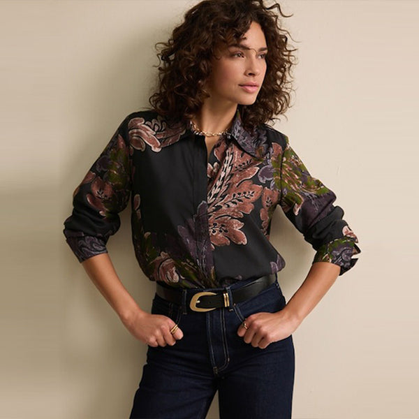 Black/Purple Paisley Print Long Sleeve Button Down Shirt