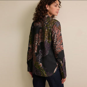 Black/Purple Paisley Print Long Sleeve Button Down Shirt