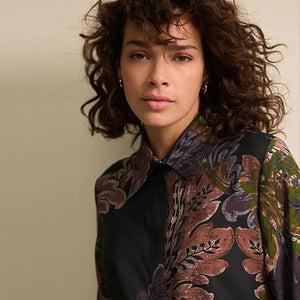 Black/Purple Paisley Print Long Sleeve Button Down Shirt