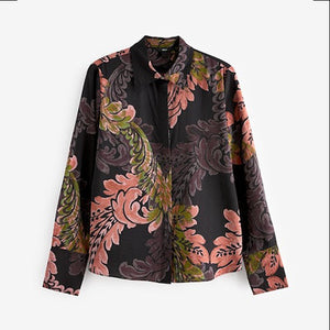 Black/Purple Paisley Print Long Sleeve Button Down Shirt