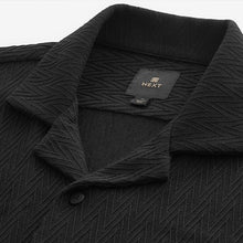 Load image into Gallery viewer, Black Zigzag Cuban Collar Textured Jersey Short Sleeve 100% Cotton Shirt
