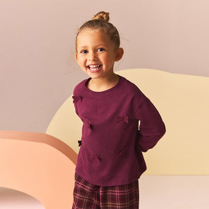Purple 100% Cotton Long Sleeve Appliqué Bow Top (6mths-4yrs)