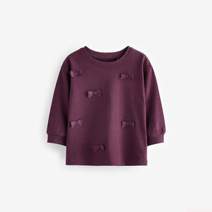 Purple 100% Cotton Long Sleeve Appliqué Bow Top (6mths-4yrs)