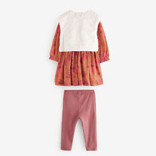 Load image into Gallery viewer, Rust Brown Long Sleeve 100% Cotton Dress with Gilet and Leggings Set (3mths-6yrs)
