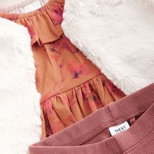 Load image into Gallery viewer, Rust Brown Long Sleeve 100% Cotton Dress with Gilet and Leggings Set (3mths-6yrs)
