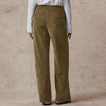 Load image into Gallery viewer, Khaki Green Pull On Wide Leg Corduroy Trousers
