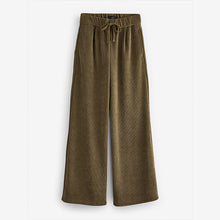 Load image into Gallery viewer, Khaki Green Pull On Wide Leg Corduroy Trousers
