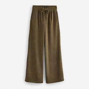 Khaki Green Pull On Wide Leg Corduroy Trousers