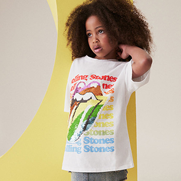 Ecru White Oversized Rolling Stones 100% Cotton T-Shirt (3-12yrs)