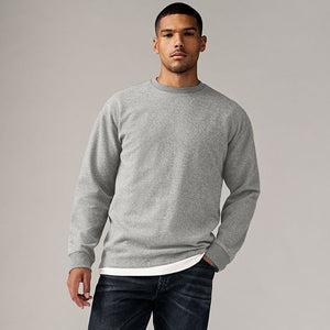 Grey Long Sleeves Brushed Crew T-Shirt