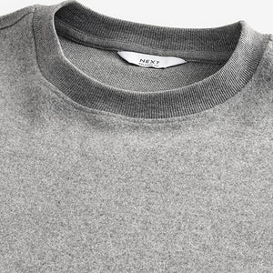 Grey Long Sleeves Brushed Crew T-Shirt