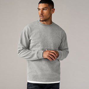 Grey Long Sleeves Brushed Crew T-Shirt