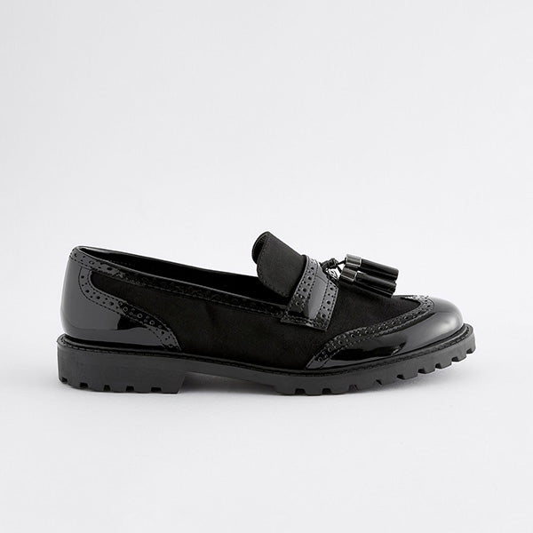 Black Mix Standard/Wide Fit Forever Comfort® Tassel Detail Cleated Chunky Loafer Shoes