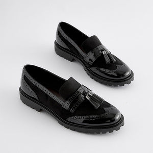 Black Mix Standard/Wide Fit Forever Comfort® Tassel Detail Cleated Chunky Loafer Shoes
