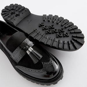 Black Mix Standard/Wide Fit Forever Comfort® Tassel Detail Cleated Chunky Loafer Shoes