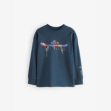 Load image into Gallery viewer, Navy Blue Skateboard Relaxed Fit Long Sleeve Graphic T-Shirt
