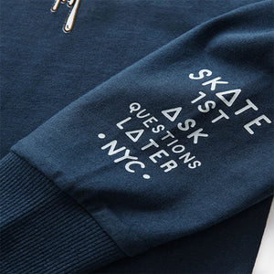 Navy Blue Skateboard Relaxed Fit Long Sleeve Graphic T-Shirt