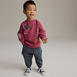 Burgundy Red Backprint 100% Cotton Sweatshirt and Joggers Set