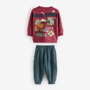 Burgundy Red Backprint 100% Cotton Sweatshirt and Joggers Set