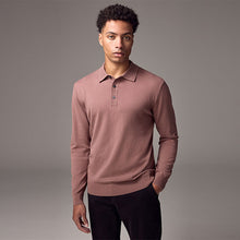 Load image into Gallery viewer, Pink Blush Regular Fit Knitted Long Sleeve Polo Shirt
