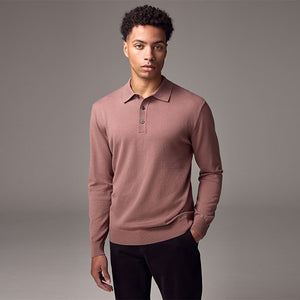 Pink Blush Regular Fit Knitted Long Sleeve Polo Shirt
