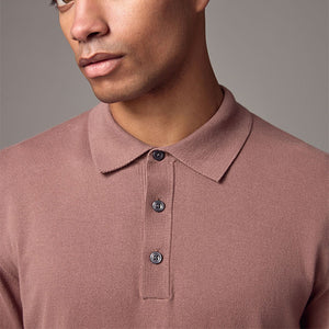 Pink Blush Regular Fit Knitted Long Sleeve Polo Shirt