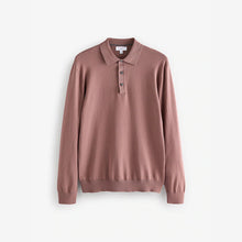 Load image into Gallery viewer, Pink Blush Regular Fit Knitted Long Sleeve Polo Shirt
