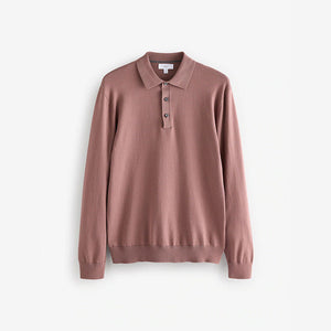 Pink Blush Regular Fit Knitted Long Sleeve Polo Shirt