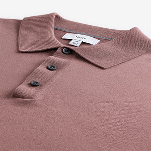 Pink Blush Regular Fit Knitted Long Sleeve Polo Shirt