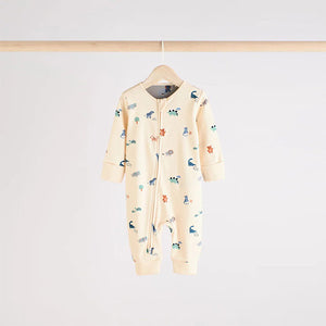 Teal Blue Baby Printed Zip Sleepsuits 3 Pack
