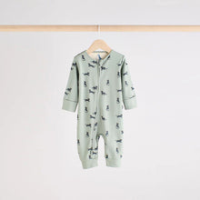 Load image into Gallery viewer, Teal Blue Baby Printed Zip Sleepsuits 3 Pack
