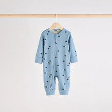 Load image into Gallery viewer, Teal Blue Baby Printed Zip Sleepsuits 3 Pack
