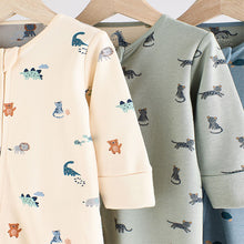 Load image into Gallery viewer, Teal Blue Baby Printed Zip Sleepsuits 3 Pack
