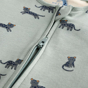 Teal Blue Baby Printed Zip Sleepsuits 3 Pack