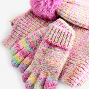Multi Rainbow Hat Gloves And Scarf Set (3-13yrs)