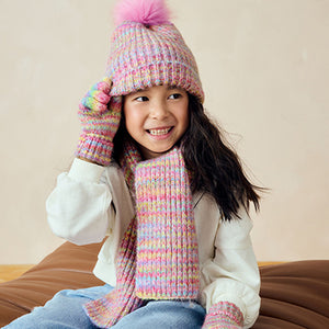 Multi Rainbow Hat Gloves And Scarf Set (3-13yrs)