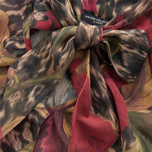 Load image into Gallery viewer, Brown Leopard and Floral Print Long Sleeve Tie Neck Blouse
