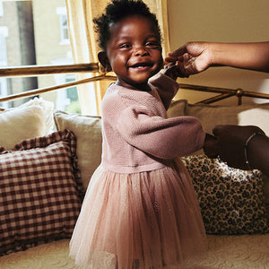 Dusky Pink Twofer Mesh Baby Dress (0mths-18mths)