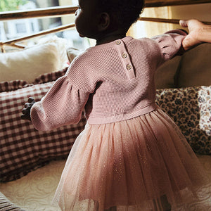 Dusky Pink Twofer Mesh Baby Dress (0mths-18mths)